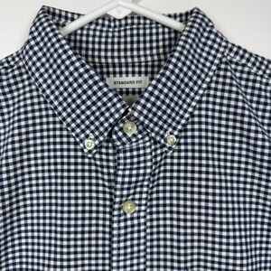 GAP‎ Men's Standard Fit Long Sleeve Button Up Shirt White Blue Gingham Sz Large